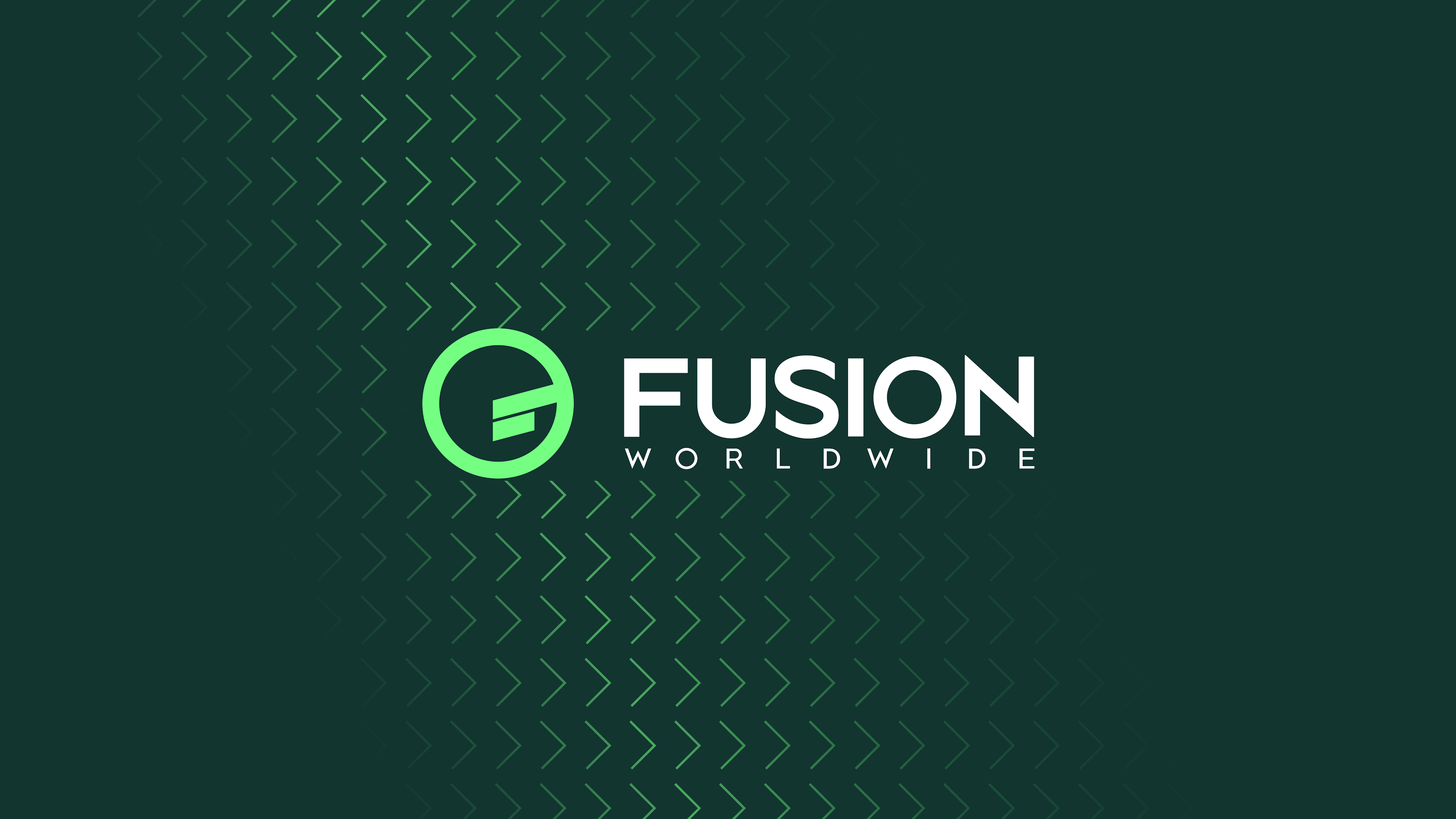 Fusion logo over a patterned green background