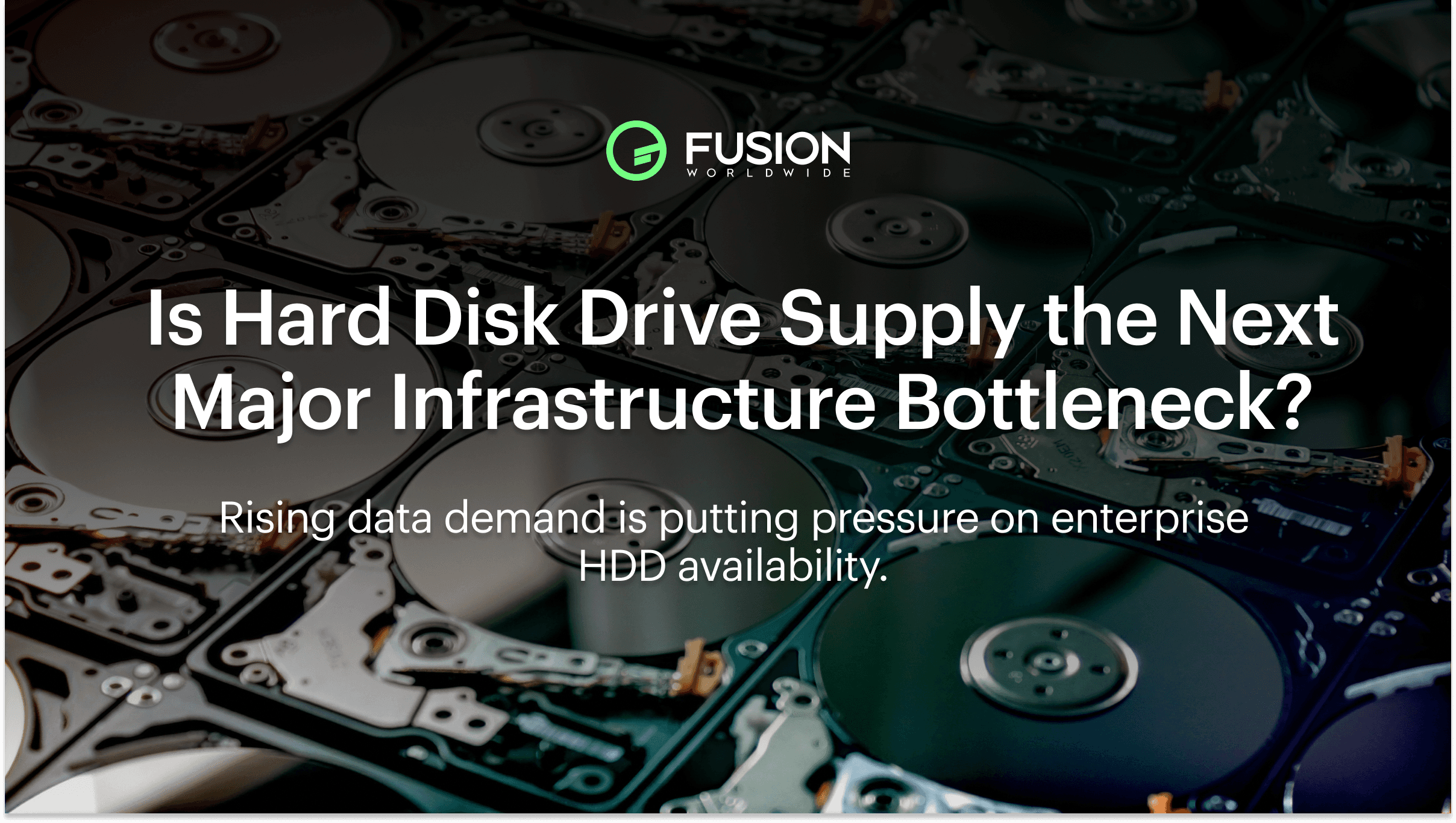 Hard disk drive platters inside enterprise HDD storage devices illustrating tightening HDD supply and rising demand from AI and cloud infrastructure.
