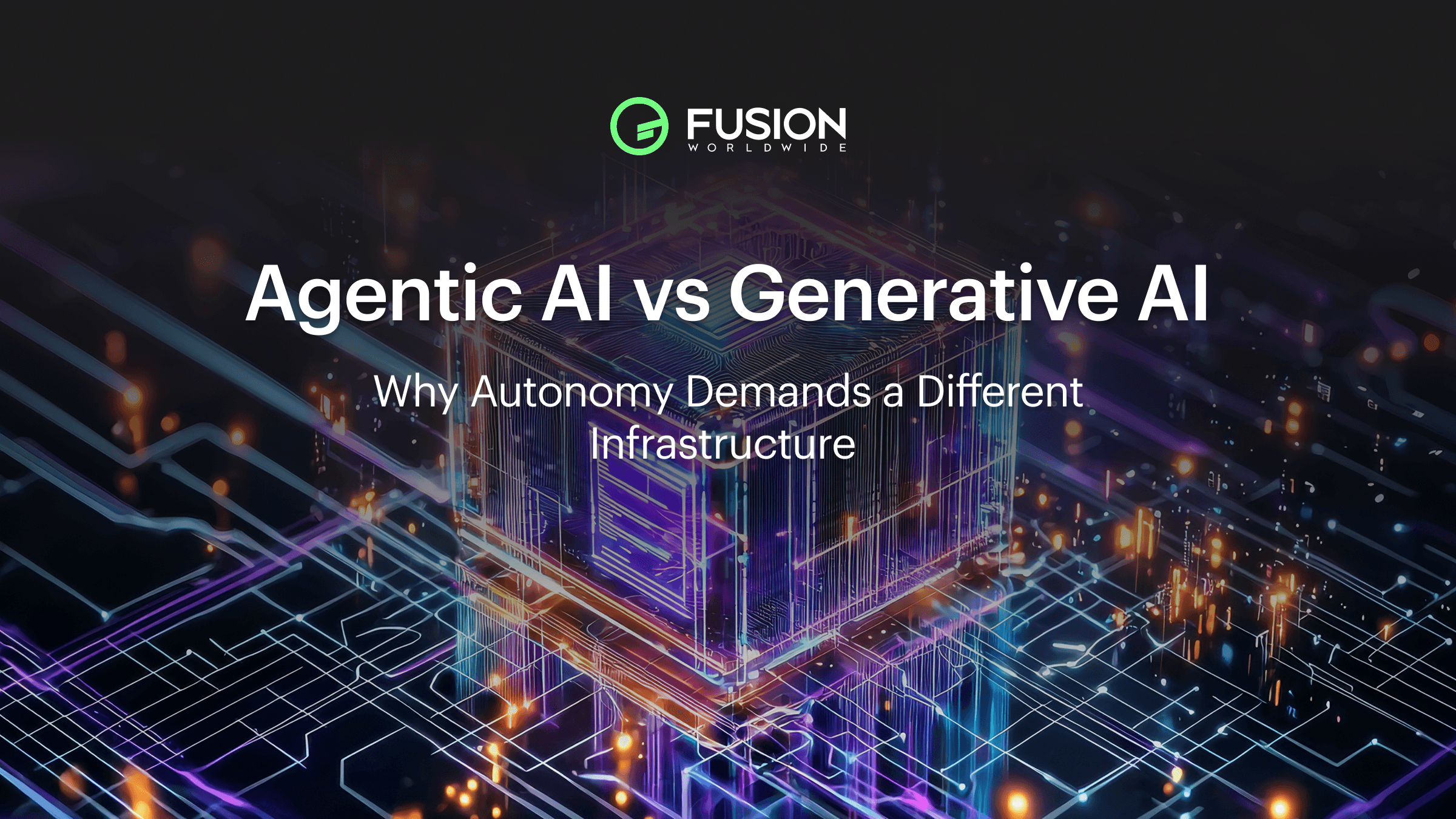 Illustration of an AI processor cube with connected circuits, visualizing the difference between agentic AI and generative AI infrastructure.