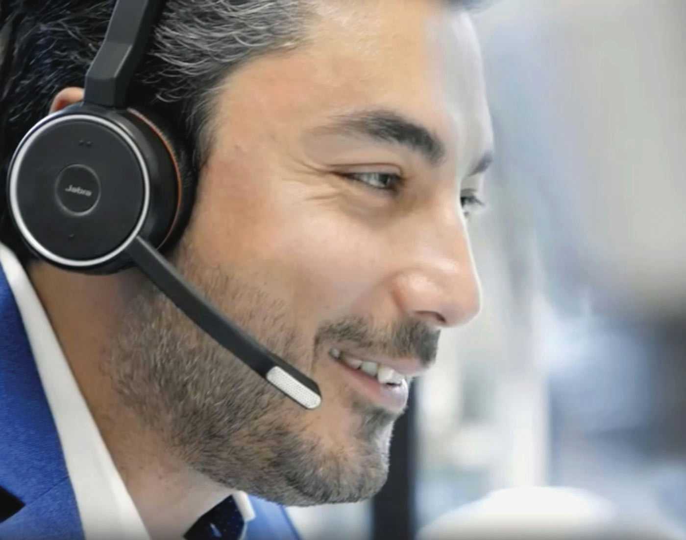 Customer support representative on headset